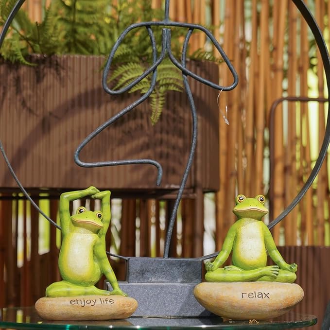 Garden Yoga Frog Decor Statues - 2 Pcs Figurines Statue Animal Decorative Sculptures Resin Garden Décor Meditation for Home 4.5 * 4 * 6 Inch
