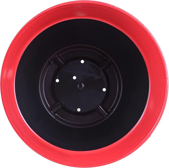 Garden Elements Indoor/Outdoor Glazed Brushed Happy Plastic Planter, Large, Bright Red, 15" (Pack of 2)