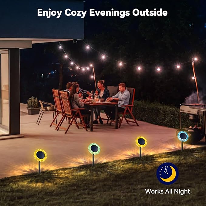 Solar Outdoor Garden Lights, 6 Pack Sunflower LED Ground&Wall 2-in-1 IP67 Waterproof Decorative Light for Yard Landscape Pathway Patio Walkway Backyard Decor (Warm White)