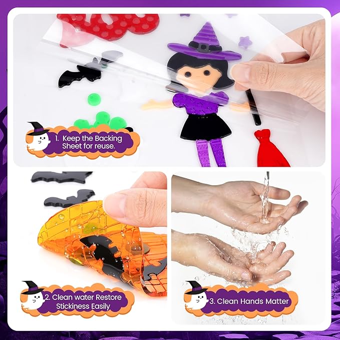 5 Pcs Halloween Window Clings Gel Stickers, Reusable Ghost Pumpkin Bat Witch Decals for Windows, Glass, Mirrors, Refrigerator, Halloween Party Decorations (Boo)