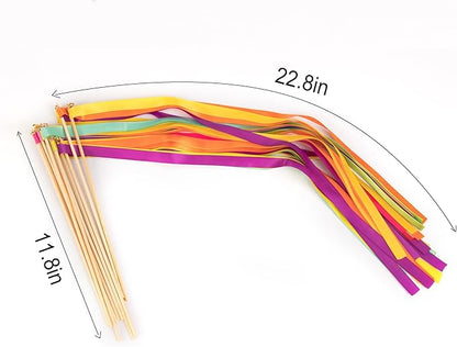 100pcs Rainbow Ribbon Stick Wands with Gold Bell, Multi-Colored Fairy Wish Wands Party Rhythm Send-Off Idea Ribbon Streamers for Wedding, Bridal Shower, Pride Parade, Ceremony Exit Photo Props