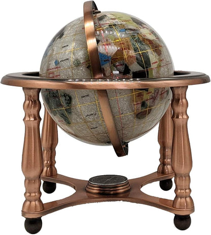 Unique Art 10-Inch Tall Table Top Pearl Swirl Ocean Gemstone World Globe with Copper 4 leg Stand (Pearl/4 Leg Copper)