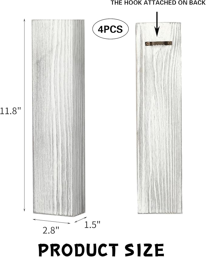 Wood Wall Planter 4 Pack Wall Decor for Artificial Flower Plants Wooden Plants Holders Wall Plant Pocket Vase Hanging for Living Room Bedroom Dining Room Bathroom Indoor Decroation (Light Grey)