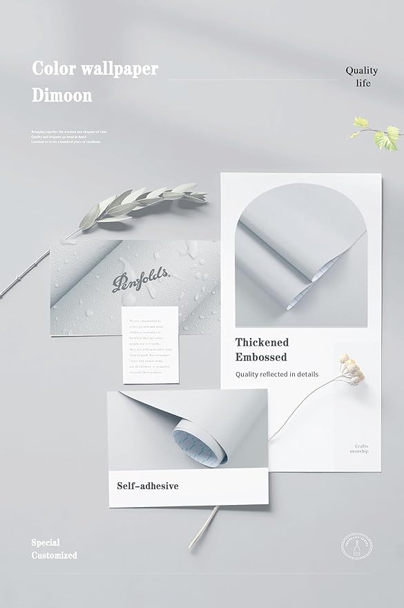 Dimoon 78.7''x17.7'' Grey Peel and Stick Wallpaper Contact Paper Modern Self Adhesive Wall Paper Removable Renter Friendly Textured Solid Color Shelf Cabinet Vinyl Roll (78.7''x17.7'',Silver Grey)