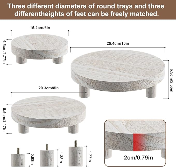 3 Pcs Wood Plant Stand Indoor Outdoor, Round Wood Riser for Decor 6/8/10" Wooden Stool Display Stand Flower Pot Holder Small Planter Tray Modern Potter Decorative for Desktop Counter Room