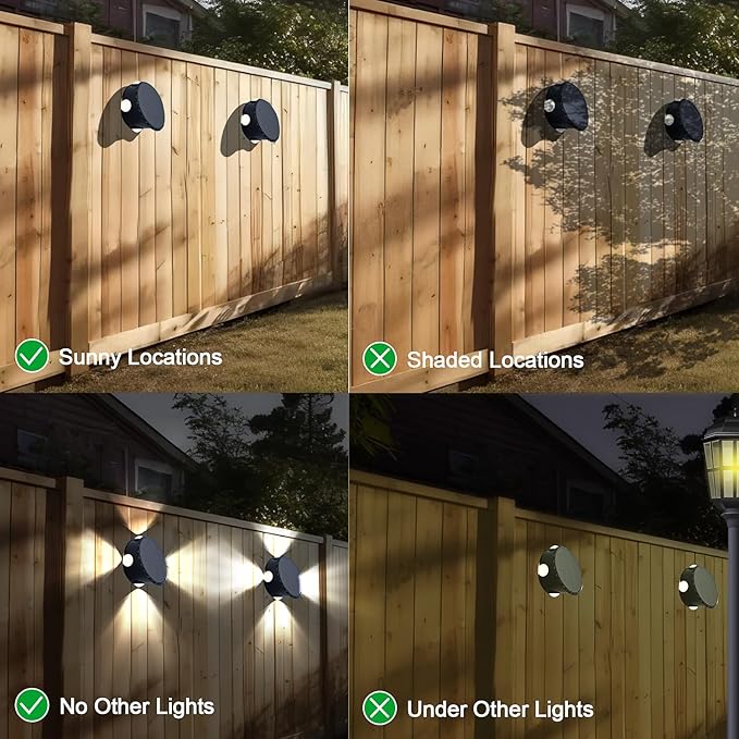 Outdoor Wall Lights - 4 LED Solar Lights for Outside - IP65 Waterproof-RGB Multicolor - Auto On/Off - 1200mAh Battery, Use on The Fence, Patio, Yard, Garden, Porch&More 2 Pack (Multicolor)