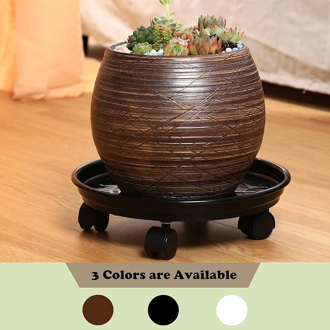 4 Packs Plant Caddy with Wheels 11.8" Plastic Rolling Plant Stands Heavy-duty Plant Dolly with Casters Indoor Outdoor Wheeled Plant Roller Base Large Planter Saucers Plant Mover, Black