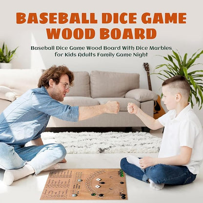 Baseball Dice Board Game for Kids Adults Gift Wooden Fun Baseball Board Game with dice for Game Nights, Parties,Holiday Gatherings