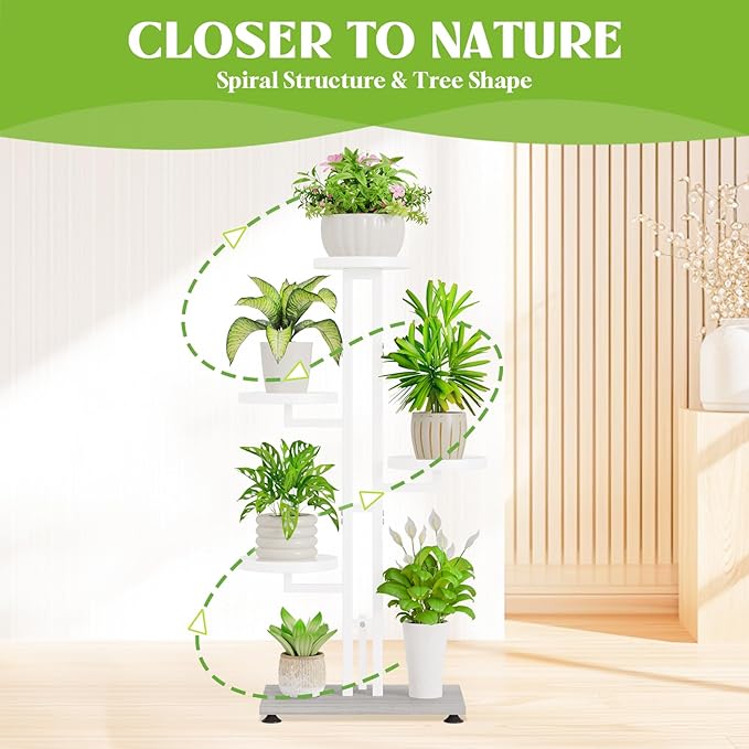 iDavosic.ly 5 Tier Plant Stand Indoor Outdoor, Tiered Corner Multiple Flower Pot Holder Shelf, Metal 34 Inch Tall Display Rack for Patio Porch Living Room Garden Balcony Bedroom, White