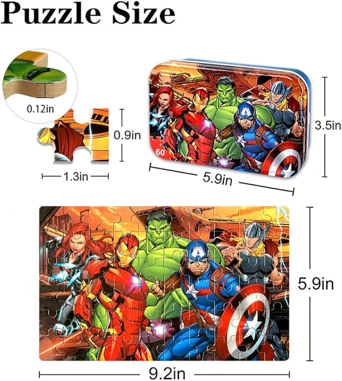 60 Piece Educational Puzzles for Kids Ages 4-8 Jigsaw Puzzle Games in Reusable Metal Box, Learning Toys with Extra Thick Safe Pieces for Boys & Girls