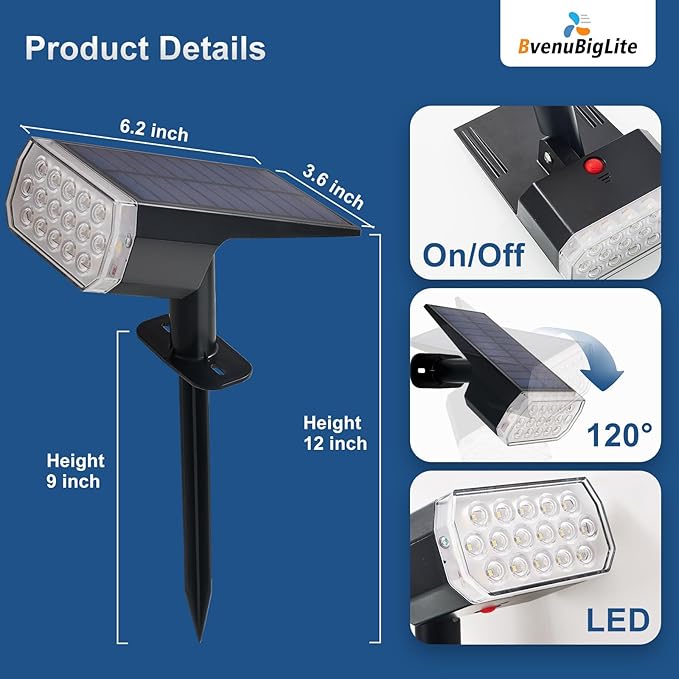 Solar Lights Outdoor Waterproof: IP65 Led Spot Light Decorations for Garden - 3 Lighting Modes Solar Powered for Yard - Dust to Dawn Landscape Lighting Patios Pathway Driveway 4PC Warm