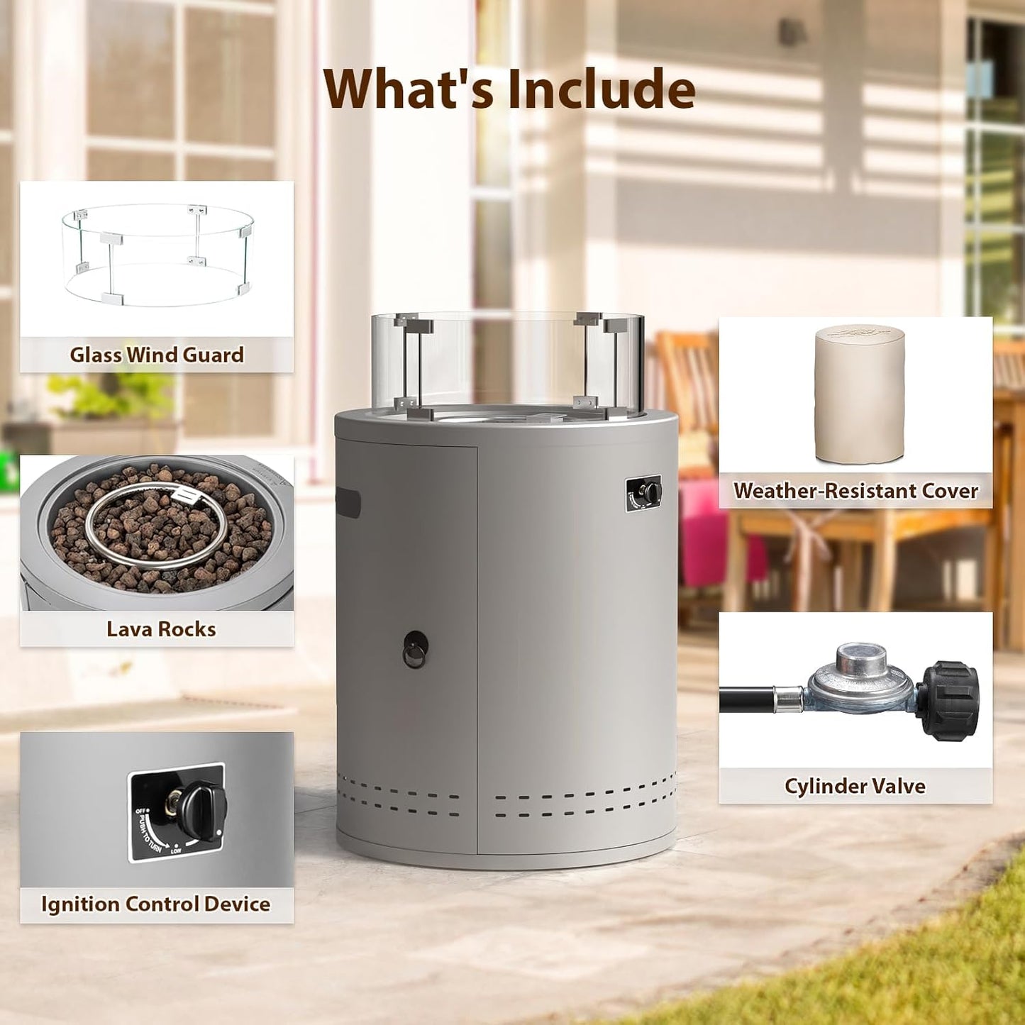 20" Smokeless Propane Fire Pit Tabletop, 50,000 BTU Portable Outdoor Fire Pit for Patio, Camping & Backyard, with Lava Rocks, Glass Wind Guard & Waterproof Cover, CSA Certified