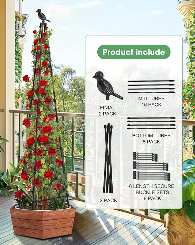 Trellis for Climbing Plants Outdoor, 2 Pack Plant Trellis Support for Climbing Vine, Plant Support Tower Cages Plastic Coated Metal Pipe Supports for Outdoor Indoor,Tomato cage (Black, 6 FT)