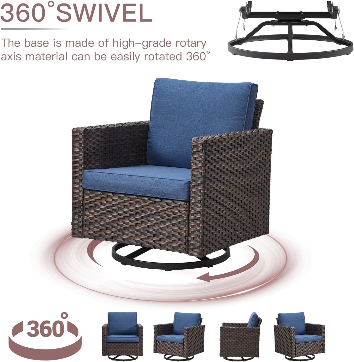 HUMMUH Patio Furniture Set with Fire Pit Table,Outdoor Sectional Couches Swivel Patio Chairs and Ottomans,All Weather PE Wicker 11 Pieces Patio Conversation Sets for Garden Porch Backyard in Blue