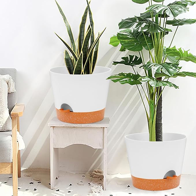GARDIFE 12 inch Plant Pots, planters,Self Watering Pots, 2 Pack Large Plastic Flower pots with Deep Reservior and High Drainage Holes for Indoor Outdoor Plants and Flowers, White