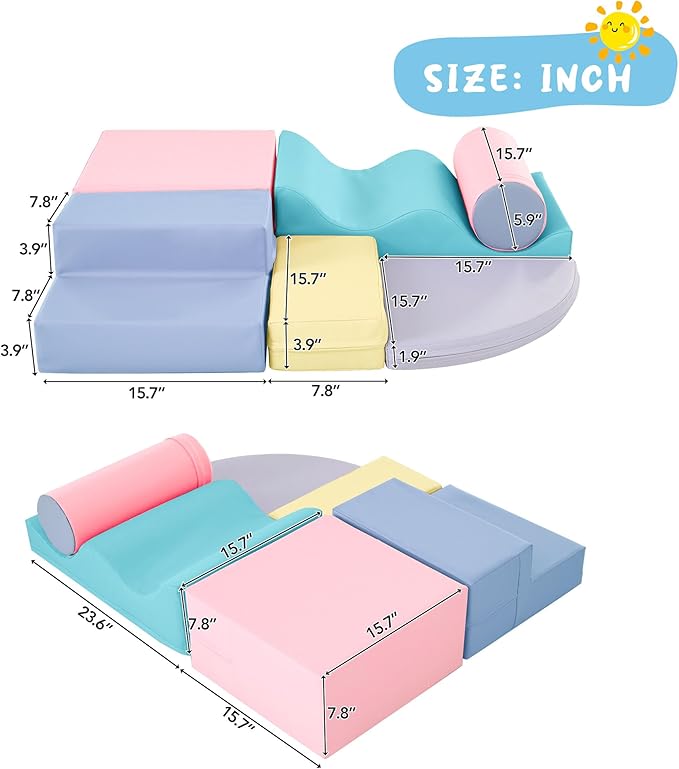 Merax Climbing Toys for Toddlers, Soft Climb and Crawl Playset Indoor Baby Soft Foam Blocks for Climbing, Crawling, 6-Piece