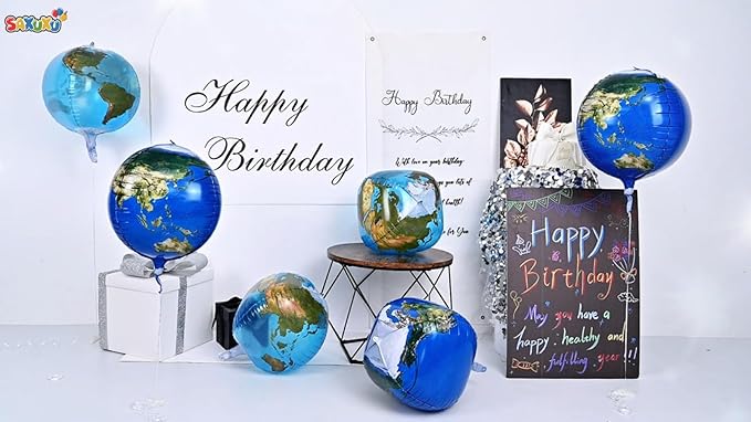 6 Pcs Globe Earth Balloons, 22 Inch Big World Map Foil Balloons, Planet Large Round Sphere Balloon for Travel Adventure Earth Day Birthday Party Decorations