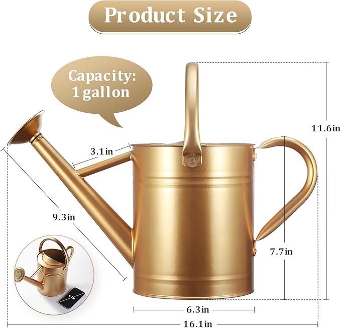 Watering Can for Outdoor Plants and Indoor Plants,1 Gallon Metal Watering Can for Garden Flower,Galvanized Steel Metal Water Can Watering Pot with Sprinkler Head