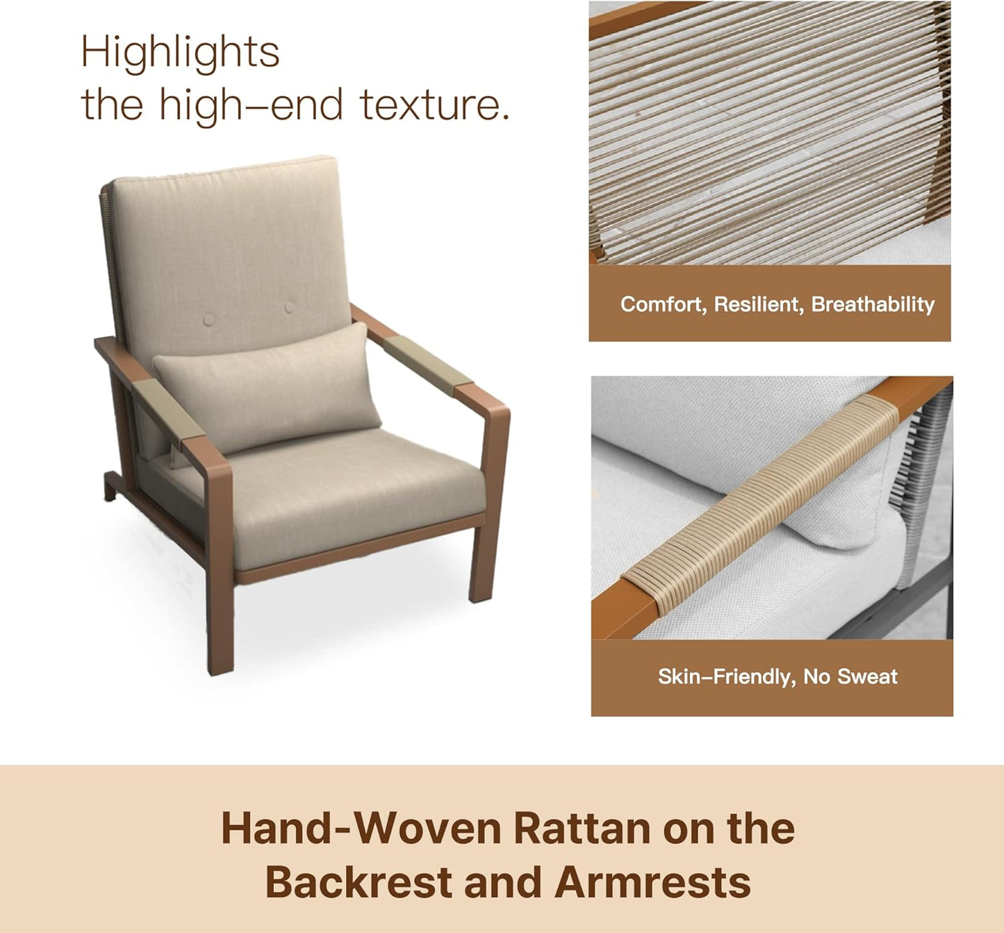 Aluminum 3-Piece Sofa Set with Coffee Table, Waterproof Fabric Cushions, Easy Assembly, High-Density Foam, Comfortable Outdoor Patio Furniture Set with Cushions (Beige)