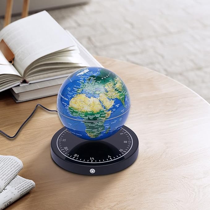 6" Magnetic Levitating Globe, 360°Rotating Geographic Globes Levitating Globes with LED Light Floating Magnetic Levitation Floating Globe for Desk Home Office Classroom Decor(Blue+Black/Style A)