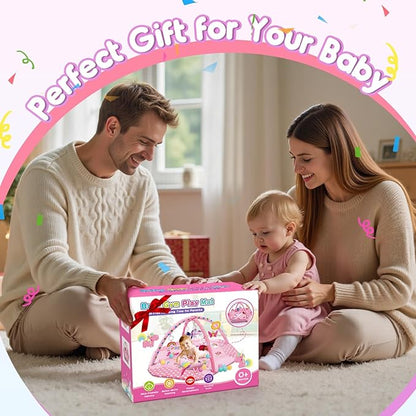 Unicorn Baby Gym Play Mat, 9-in-1 Tummy Time Mat with 7 Baby Toys, Washable Baby Activity Mat for Visual, Sensory, Motor Development, Newborn Baby Toys Gift for Toddler 0-3-4-6-9-12 Months