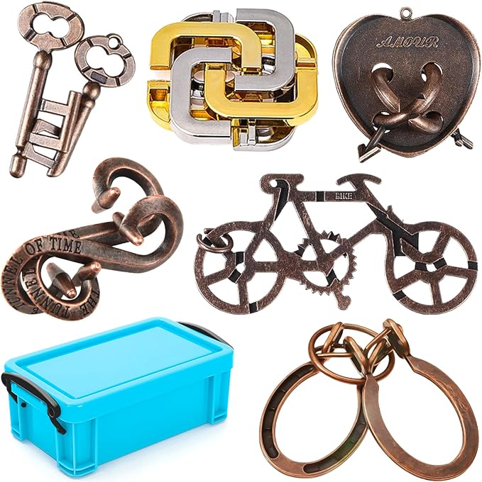 6 PCS Metal Brain Teaser Puzzles for Adults Hand Puzzle Unlock Interlocking Puzzle Toy Lock Puzzles Gift for Adults Teenagers (Style D)