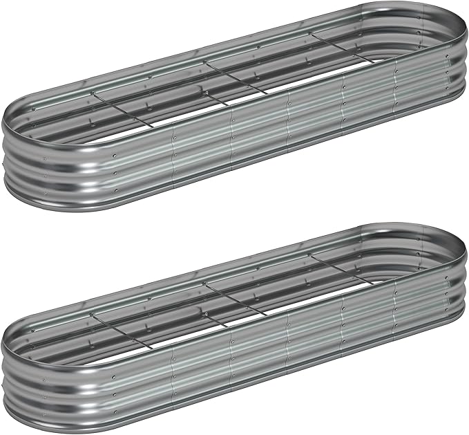 8x2x1ft(2 Pack) Oval Galvanized Raised Garden Bed,Outdoor Planter Box Metal Patio Kit Planting Bed for Vegetables Flowers and Succulents