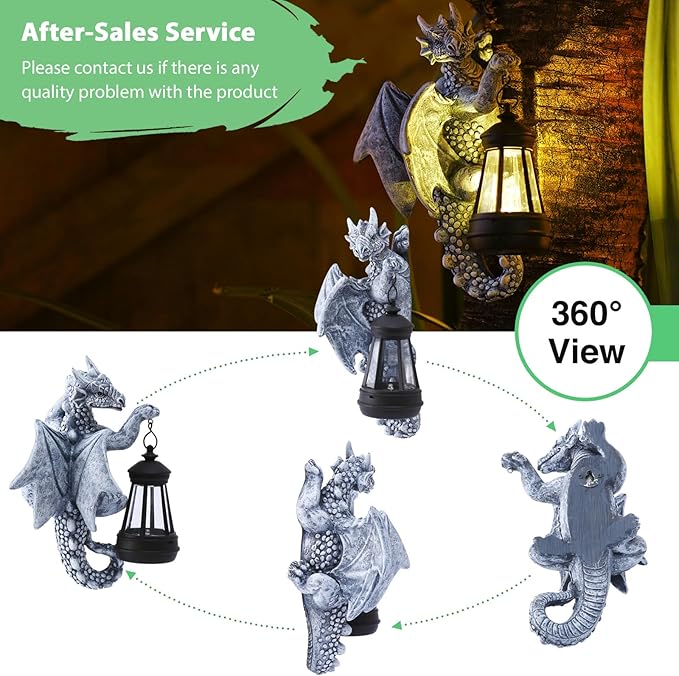 Goodeco Dragon Tree Hugger Solar Lantern Garden Statue - 9.3 Inch Resin Dragon Decor for Outdoor, Perfect Garden Gift & Yard Decor