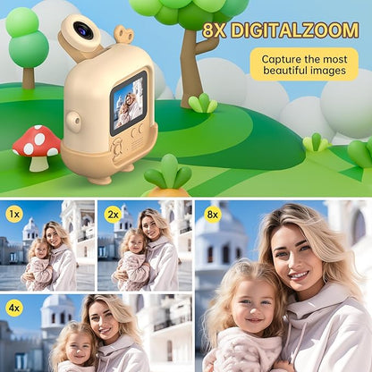 Kids Camera Toys with Cartoon Silicone Cover, Digital Mini Camera for 3 4 5 6 7 8 9 10 11 12 Year Old Boys Girls Birthday Chirstmas Gifts Ideas - Personal Video Players (Bear Brown)