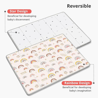 Baby Play Mat,79"X71"Extra Large Play Mat,Non-Toxic Tummy Time,Baby Play Mats for Floor,Waterproof,Baby Crawling Mat,Soft Foam Mat for Babies and Toddlers,Reversible & Portable Star and Rainbow