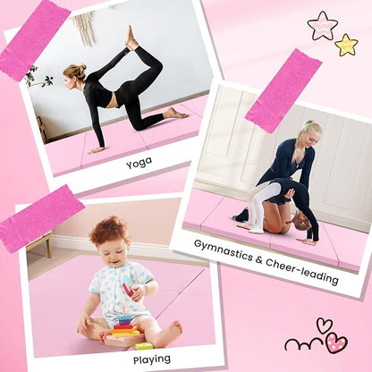 Giantex 4'x10'x 2" Gymnastics Mat, 4-Panel Folding Aerobics Exercise Mat w/Hook & Loop Fastener, Carrying Handle, Portable Tumbling Mat for Stretching Yoga Cheerleading Martial Arts