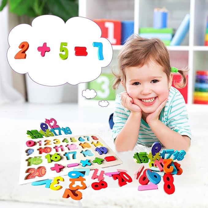 Number Puzzle - Montessori Wooden Puzzles for Toddlers 3-5 | Shape Learning Toy | Number Blocks for Kids | Preschool Educational Gift