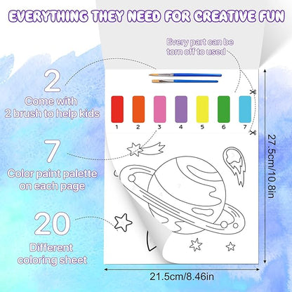 Paint with Water Coloring Books for Kids,Outer Space Art Craft Kits No Mess Water Color Painting Sets for Kids Ages 4-8,Birthday Gifts Travel Toy Crafts Supplies for Girls Boys Drawing with 2 Brushes
