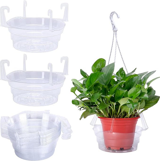 Adnee 15 Pcs Hanging Plant Water Catcher-8 Inch Clear Plastics Plant Water Catcher Tray-Hanging Plant Saucers Drip Pans for Indoor Outdoor Hanging Basket Flower Pot