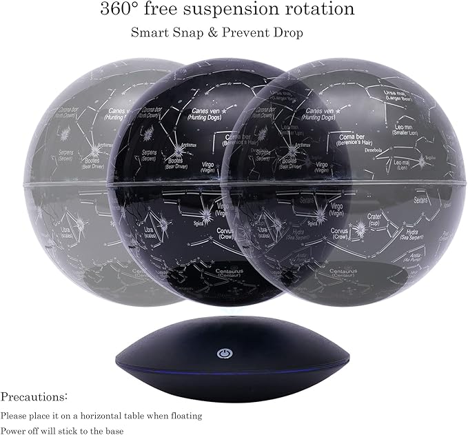 6" Magnetic Levitating Globe, 360°Rotating Geographic Globes Levitating Globes with LED Light Floating Magnetic Levitation Floating Globe for Desk Home Office Classroom Decor(Black/Single Color Light)