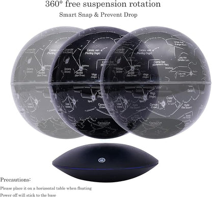 6" Magnetic Levitating Globe, 360°Rotating Geographic Globes Levitating Globes with LED Light Floating Magnetic Levitation Floating Globe for Desk Home Office Classroom Decor(Black/Single Color Light)
