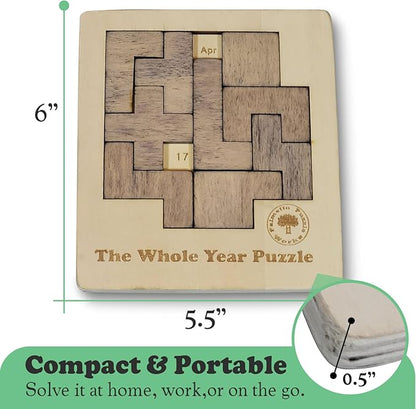 Palmetto Puzzle Works The Whole Year Puzzle – Wooden Puzzles for Teen' & Adults, Educational Games for Families & Gift Ideas for Classroom Games, Shape & Pattern Calendar Brain Teaser for Ages 14+