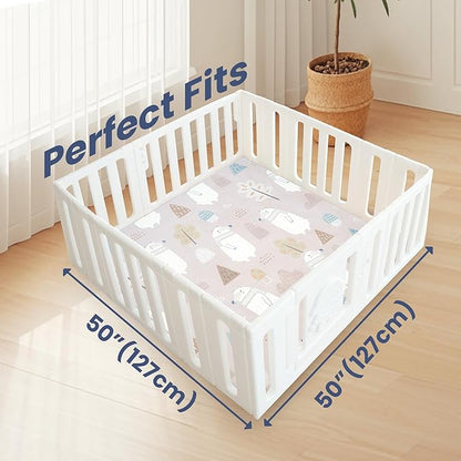 Baby Play Mat for Floor,1.3" Thick Cushioned Playpen Mat 50"x50",Extra Soft Elasti-Foam,Water Repellent Coral Velvet,Non-Slip for Crawling&Tummy Time,Infant Toddler Kids Nursery Rug((Polar Bear)