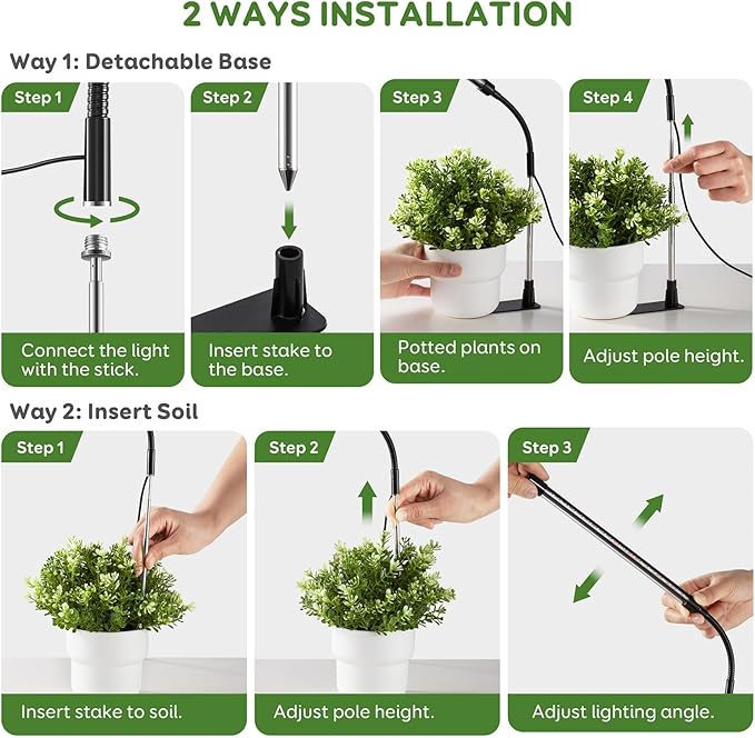 Grow Light, LED Plant Lamp for Indoor Plants, Full Spectrum Desk Grow Lamp with Base, 10 Dimmable Levels, Automatic Timer for 3/9/12H, Height Adjustable 6.5"-26"