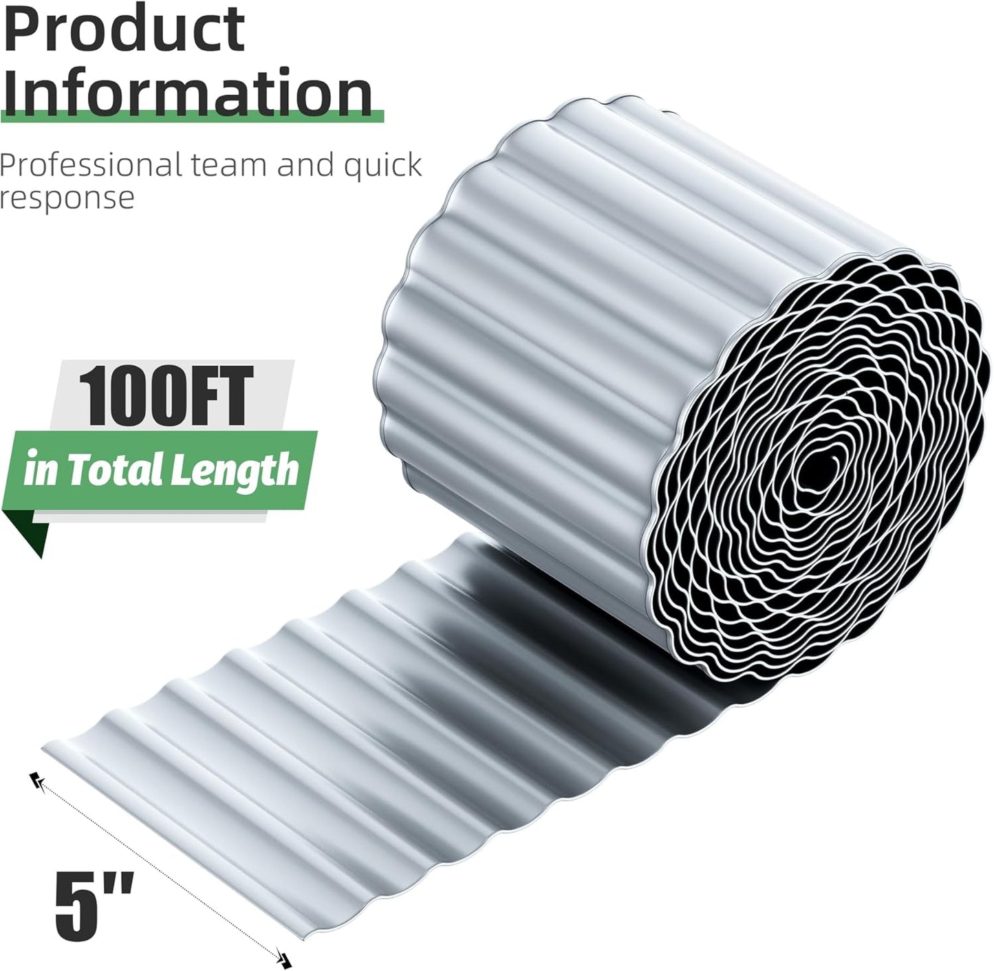 Corrugated Metal Garden Edging, 5''×100Ft Garden Border Edging, Landscape Edging Border, Metal Edging for Landscaping, Garden, Pathway, Lawn, Flower Bed(Silver)