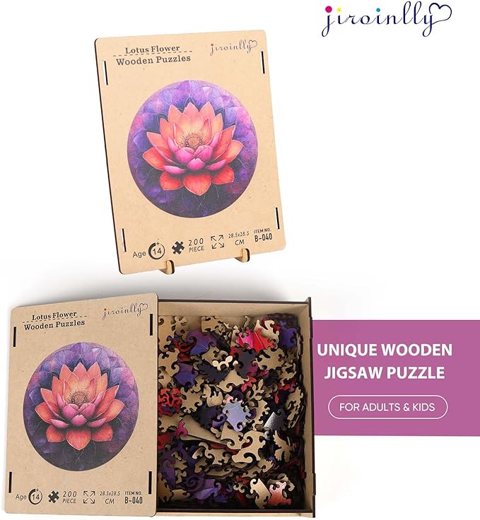 Jiroinlly Flower Wooden Puzzle for Adults, Mandala Jigsaw Puzzles 200 Piece, Unique Shapes Family Reunion Puzzle for Adults and Kids, Beautiful Package, Best Gift for Family Friends Medium 11.2x11.2in