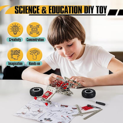 6-in-1 STEM Kit - Engineering Metal Truck, Airplane and Sports Car Excavator Toy for Boys 8-12 - STEM Building Toys for Kids 5-7, 6-8, 8-10 Educational Toys for Kids Boys Model Kit