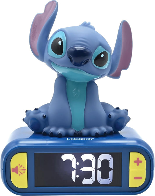 LEXiBOOK, Disney Stitch, Stitch Nightlight Alarm Clock, Sounds and Melodies, LCD Backlit Screen, Luminous, Snooze, Blue, RL800D
