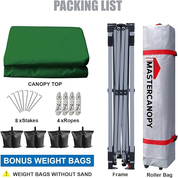 MASTERCANOPY Durable Pop-up Canopy Tent with Roller Bag (10x10, Forest Green)