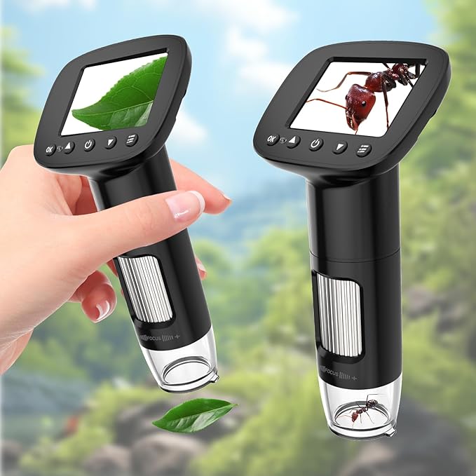 Kids Digital Microscope with 2inch IPS Screen, HD 1080P Handheld Pocket Microscope Science Kit for Children, Comes with 32GB SD Card