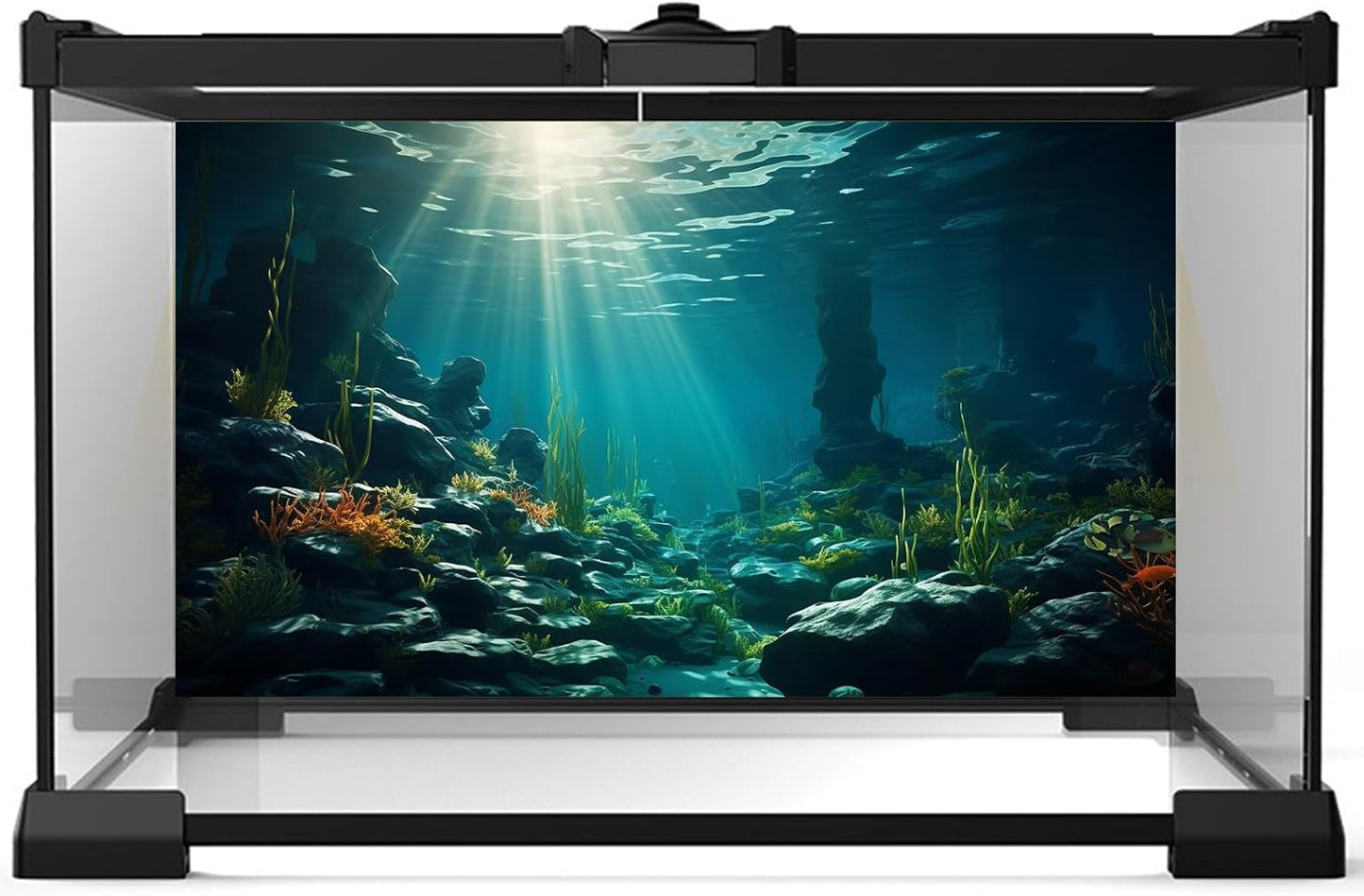 Aquarium Background Ocean Floor Fish Tank Background Underwater Coral Reef Stone Aquarium Backdrop Seaweed Background Sunlight Tank Backdrop Perfect Aquarium Backdrop Durable Vinyl 48x24in