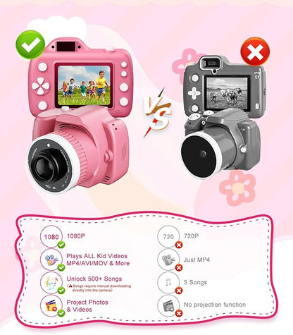 Kids Camera Toys for 5-12 Year Old Girls Boys,1080P Kids Digital Camera with Projector, Digital Video Camera with Music Download for Girls and Boys,Best Chritmas Birthday Festival Gift for Kid (Pink)