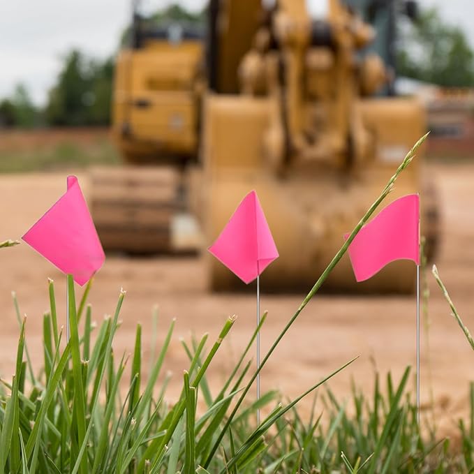 Zozen 100Pack Fluorescent Pink Marking Flags, Writable/15x4x5 Inch, Yard Flags for Lawn & Irrigation & Landscape & Sprinkler & Survey & Dog Training.
