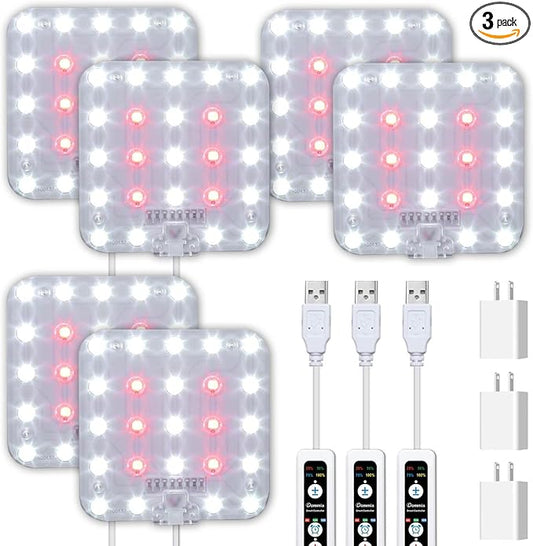 DOMMIA Grow Light, Square 4 Dimmable Full Spectrum High PPFD with Optical Lens, Auto on/Off and 6/12/16H Timer, Suitable for Seed Starting and Easy to Install, 3 Pack