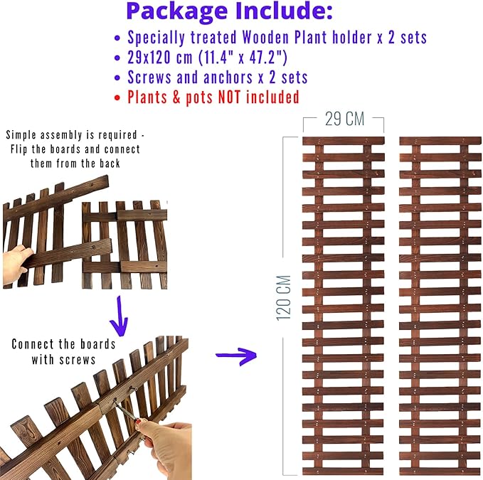 ShopLaLa Wall Planter - 2 Pack, Wooden Hanging Large Planters for Indoor Outdoor Plants, Live Vertical Garden, Plant Wall Mount Flower Pot Holder Hanger Stand Green Herb Wall Decor 47.2" (120cm)